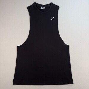 Gymshark Critical Drop Arm Tank Top Mens S Black Slim Fit Stretch Logo Gym *HOLE